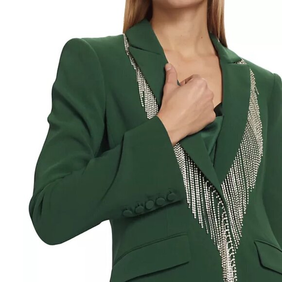 Cinq a Sept 'Cheyenne' Rhinestone Fringe Embellished Blazer, Dark Emerald - Picture 4 of 5
